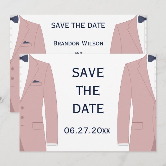 Roze en Blauw Gay Bruiloft Save The Date Kaart (Voorkant / Achterkant)