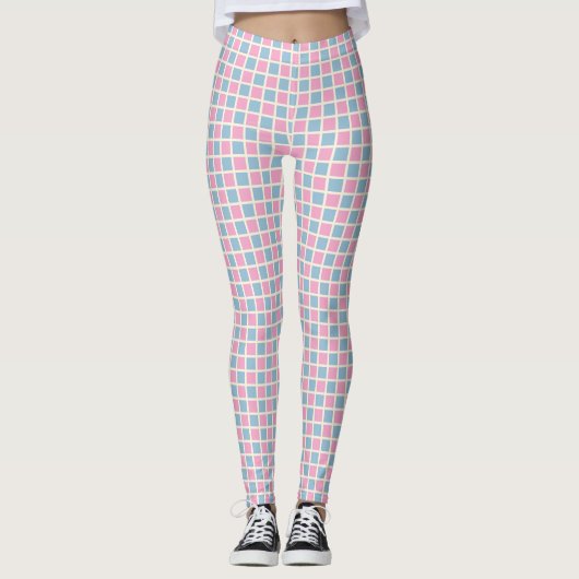 Roze en Blauw Gecontroleerd Leggings (Voorkant)