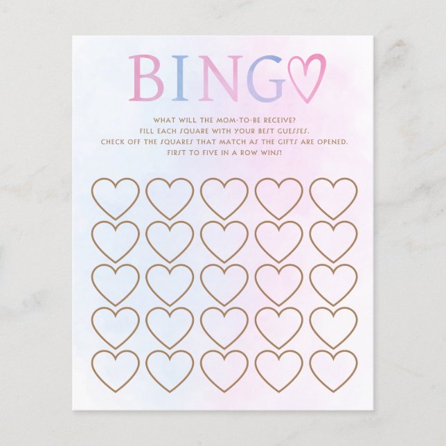 Roze en Blauw Gender Reveal Baby shower Bingogame (Voorkant)