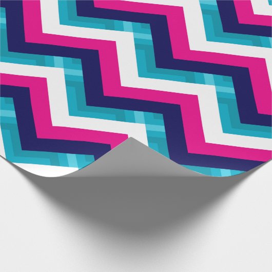 Roze en Blauw Geometrisch Chevron Patroon Cadeaupapier (Hoek)