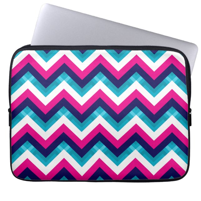 Roze en blauw Geometrische Chevron Pattern Laptop Sleeve (Voorkant)