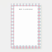 Roze en Blauw Geruite Gepersonaliseerde Post-it® Notes (Voorkant)