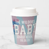 Roze en Blauw Geslacht onthullen Baby shower papie Papieren Bekers (Voorkant)