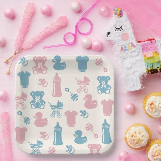 Roze en Blauw geslacht onthullen Papieren Bordje (Feest)