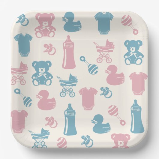 Roze en Blauw geslacht onthullen Papieren Bordje (Voorkant)