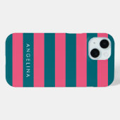 Roze en Blauw Gestreept Patroon Aangepaste Naam Case-Mate iPhone Case (Achterkant (horizontaal))