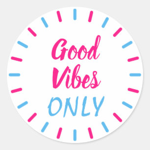 Roze en blauw goede vibes alleen motivatie ronde sticker