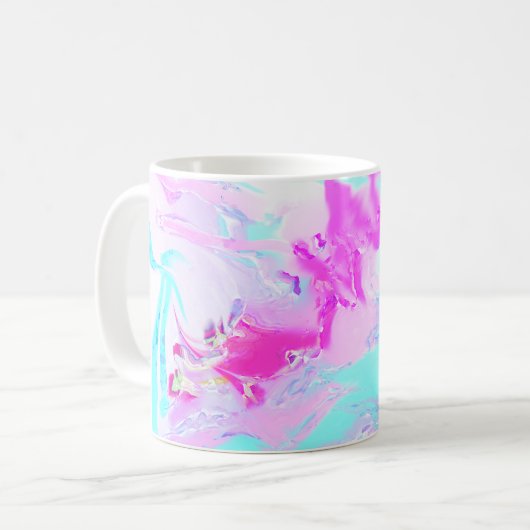 Roze en Blauw Golvend Abstract Koffiemok (Voorkant links)