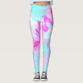 Roze en Blauw Golvend Abstract Leggings (Voorkant)