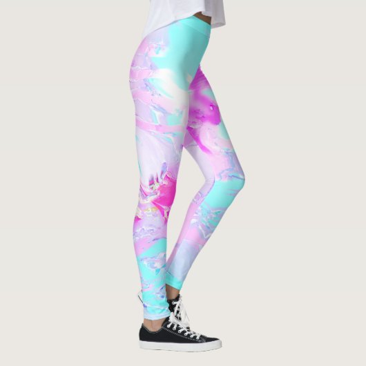 Roze en Blauw Golvend Abstract Leggings (Rechts)
