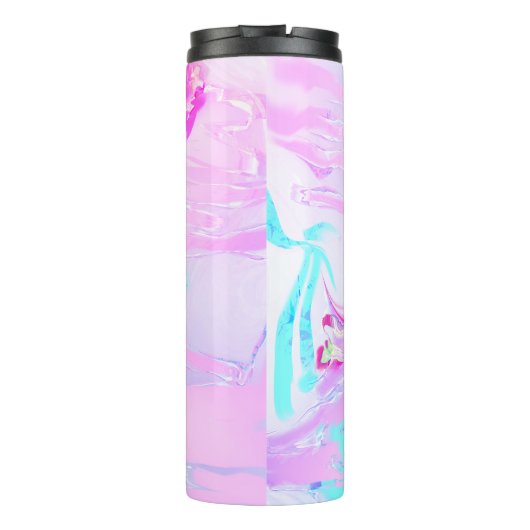 Roze en Blauw Golvend Abstract Thermosbeker (Achterkant)