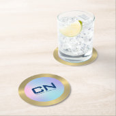 Roze en blauw goud ronde kartonnen onderzetter (Insitu)