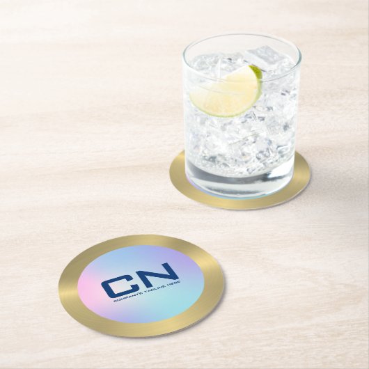 Roze en blauw goud ronde kartonnen onderzetter (Insitu)