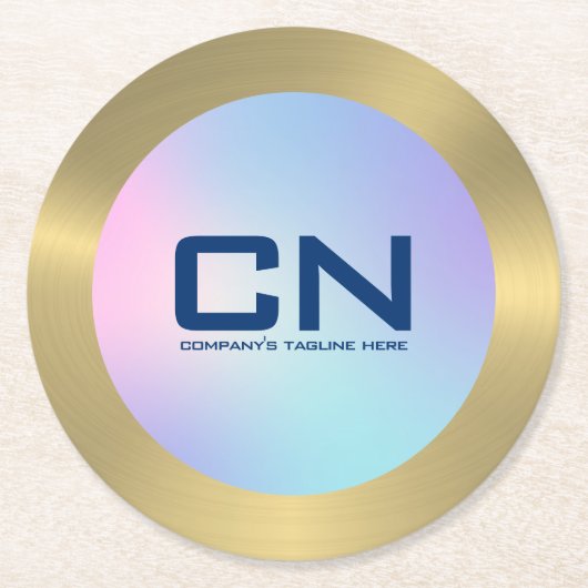 Roze en blauw goud ronde kartonnen onderzetter (Voorkant)