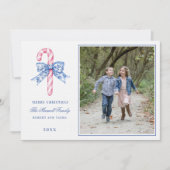 Roze en Blauw Grandmillennial Candy Cane Foto Kaart (Voorkant)