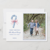 Roze en Blauw Grandmillennial Candy Cane Foto Kaart (Voorkant)
