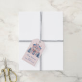 Roze en Blauw Grandmillennial Christmas House Cadeaulabel (Met Touw)