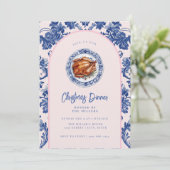 Roze en blauw Grandmillennial kerstdiner Kaart (Staand voorkant)