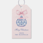 Roze en Blauw Grandmillennial Kerstversiering Cadeaulabel (Voorkant)