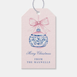 Roze en Blauw Grandmillennial Kerstversiering Cadeaulabel