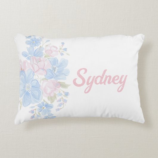 Roze en Blauw Grandmillennial Reversible | Naam Accent Kussen (Voorkant)