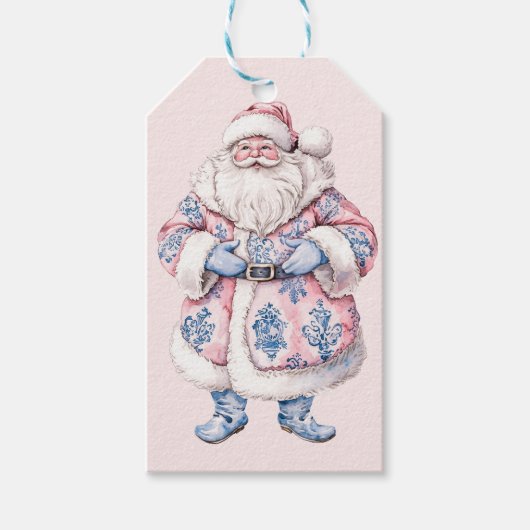 Roze en Blauw Grandmillennial Santa Cadeaulabel (Voorkant)