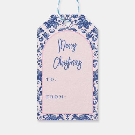 Roze en Blauw Grandmillennial Santa Cadeaulabel (Achterkant)