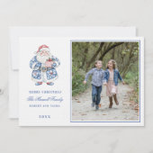 Roze en Blauw Grandmillennial Santa Foto Kaart (Voorkant)