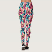 Roze en Blauw Grote Bloemen Patroon Leggings (Achterkant)