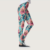 Roze en Blauw Grote Bloemen Patroon Leggings (Rechts)