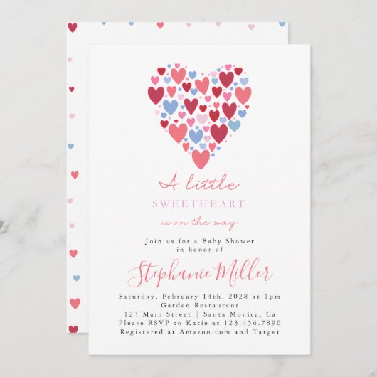 Roze en Blauw Hart Valentijn Baby shower Kaart (Voorkant / Achterkant)