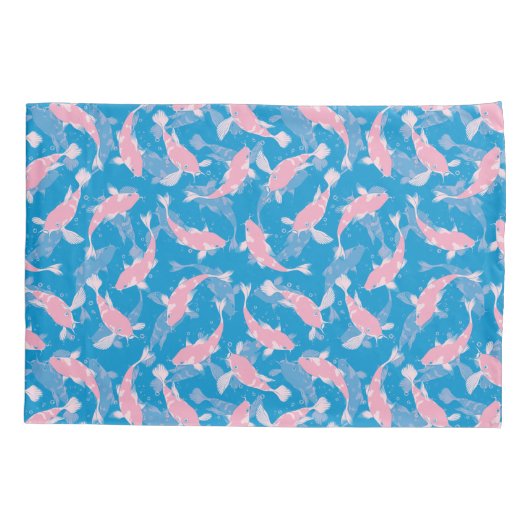 Roze en Blauw Herhalend Motief | Koi vispatroon Kussensloop (Achterkant)