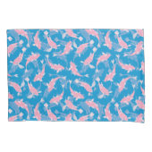 Roze en Blauw Herhalend Motief | Koi vispatroon Kussensloop (Voorkant)