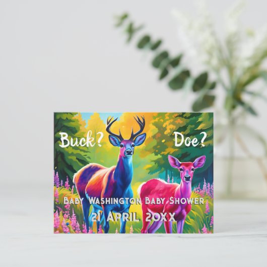 Roze en Blauw Herten Geslacht onthullen Briefkaart (Staand voorkant)