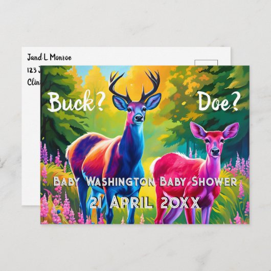 Roze en Blauw Herten Geslacht onthullen Briefkaart (Voorkant / Achterkant)