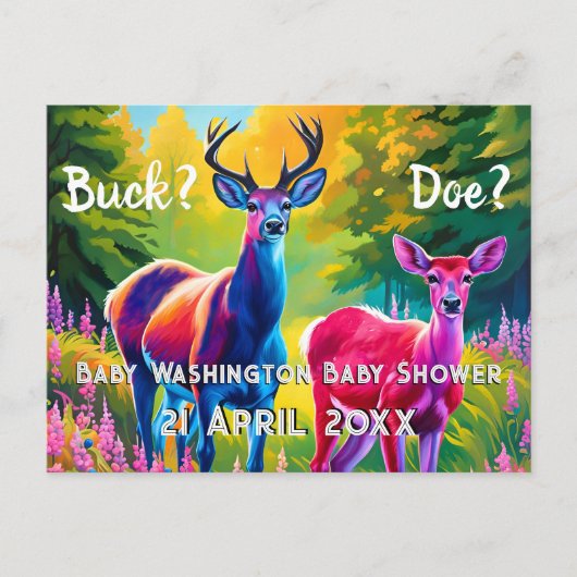 Roze en Blauw Herten Geslacht onthullen Briefkaart (Voorkant)