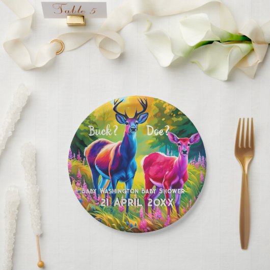 Roze en Blauw Herten Geslacht onthullen Papieren Bordje (Huwelijk)