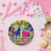 Roze en Blauw Herten Geslacht onthullen Papieren Bordje (Feest)