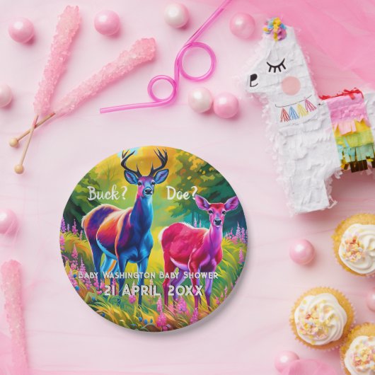 Roze en Blauw Herten Geslacht onthullen Papieren Bordje (Feest)