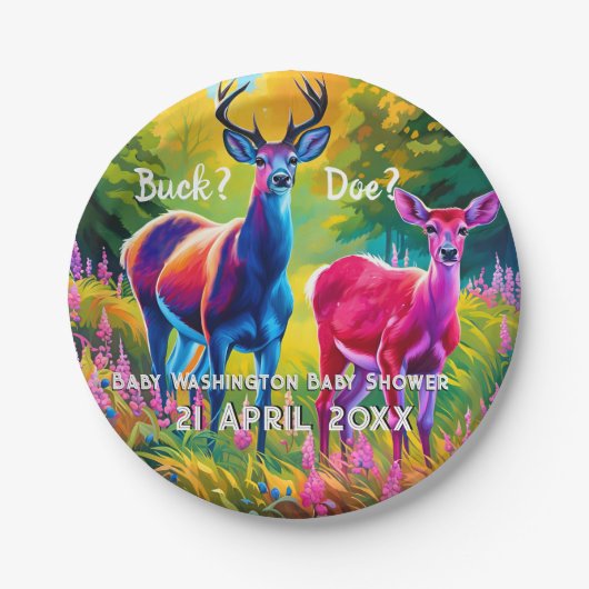 Roze en Blauw Herten Geslacht onthullen Papieren Bordje (Voorkant)