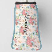 roze en blauw Hoesje van Floral Putter Golfheadcover (Draai 90)
