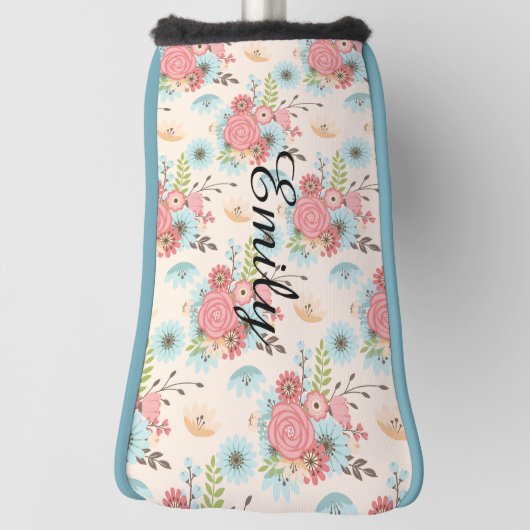  roze en blauw Hoesje van Floral Putter Golfheadcover (Draai 90)