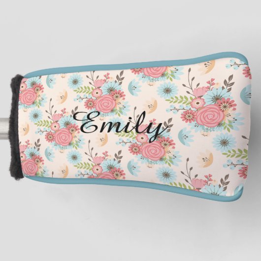 roze en blauw Hoesje van Floral Putter Golfheadcover (Voorkant)