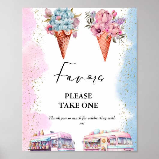 Roze en Blauw Ice Cream baby shower Favor teken Poster (Voorkant)
