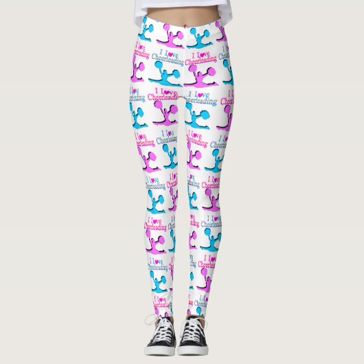 ROZE EN BLAUW IK HOU VAN CHEERLEADERENDE LEGGINGS (Voorkant)
