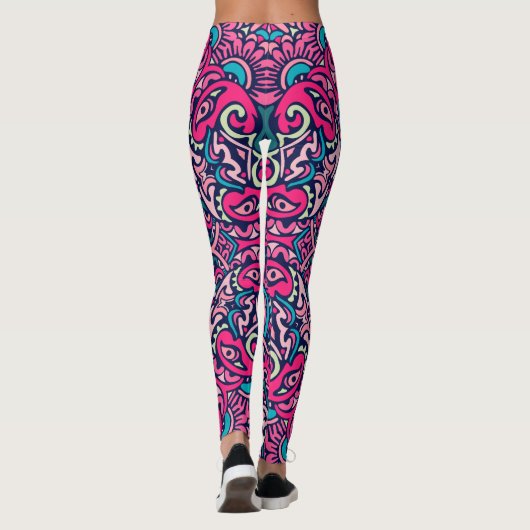 Roze en Blauw Intricate Mandala Pattern Leggings (Achterkant)
