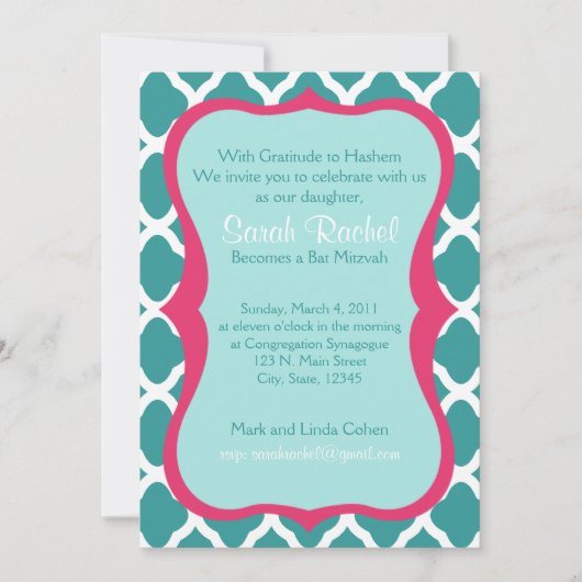Roze en Blauw Invite Kaart (Voorkant)