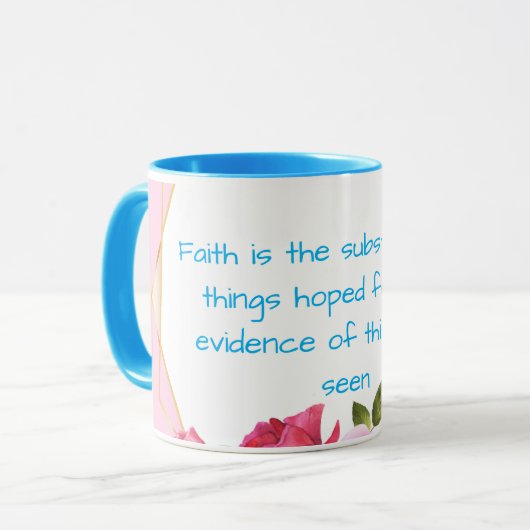 Roze en blauw is een religieuze Mok (Voorkant links)