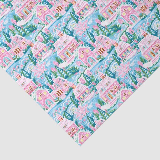 Roze en Blauw Kerst Gingerbread Village Tissuepapier (Detail)