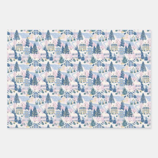 Roze en Blauw Kerstinpakpapier Inpakpapier Vel (Voorkant)